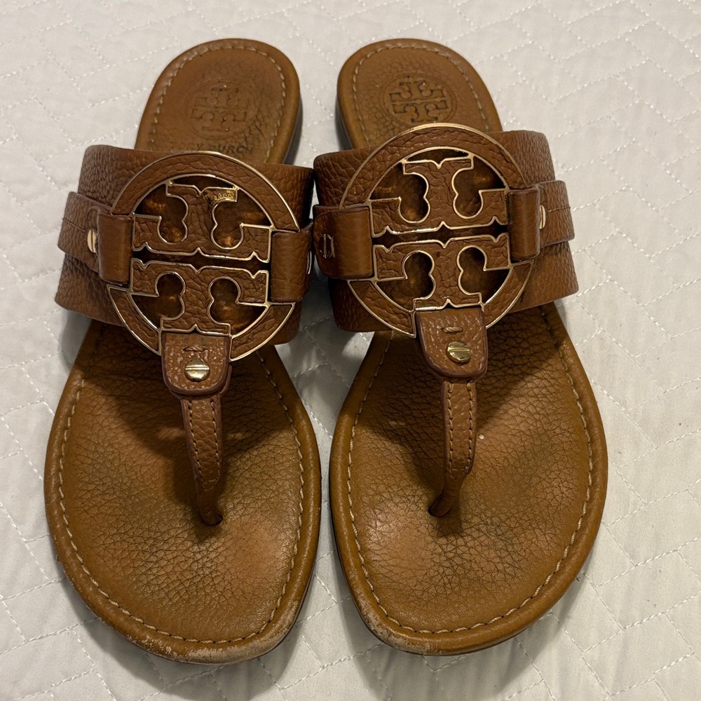 Tory Burch Tan Leather Thong Sandals